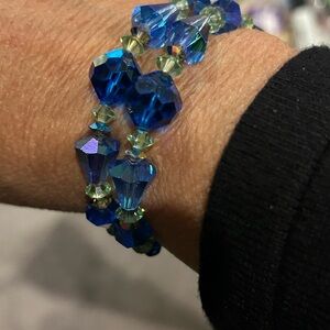 Blue Crystal Beaded Stretch Bracelet - Women Jewelry